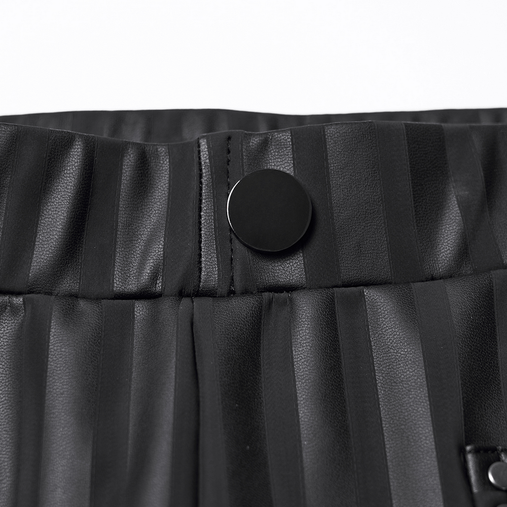 Close-up detail of Women's Striped Leggings with Buckle Straps and Pockets showcasing the waist and button.