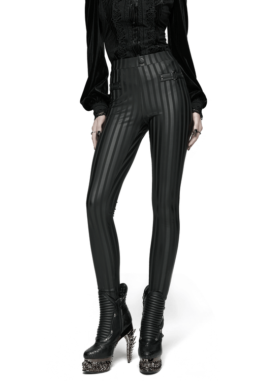 Leggings a Rayas para Mujer con Correas de Hebilla y Bolsillos