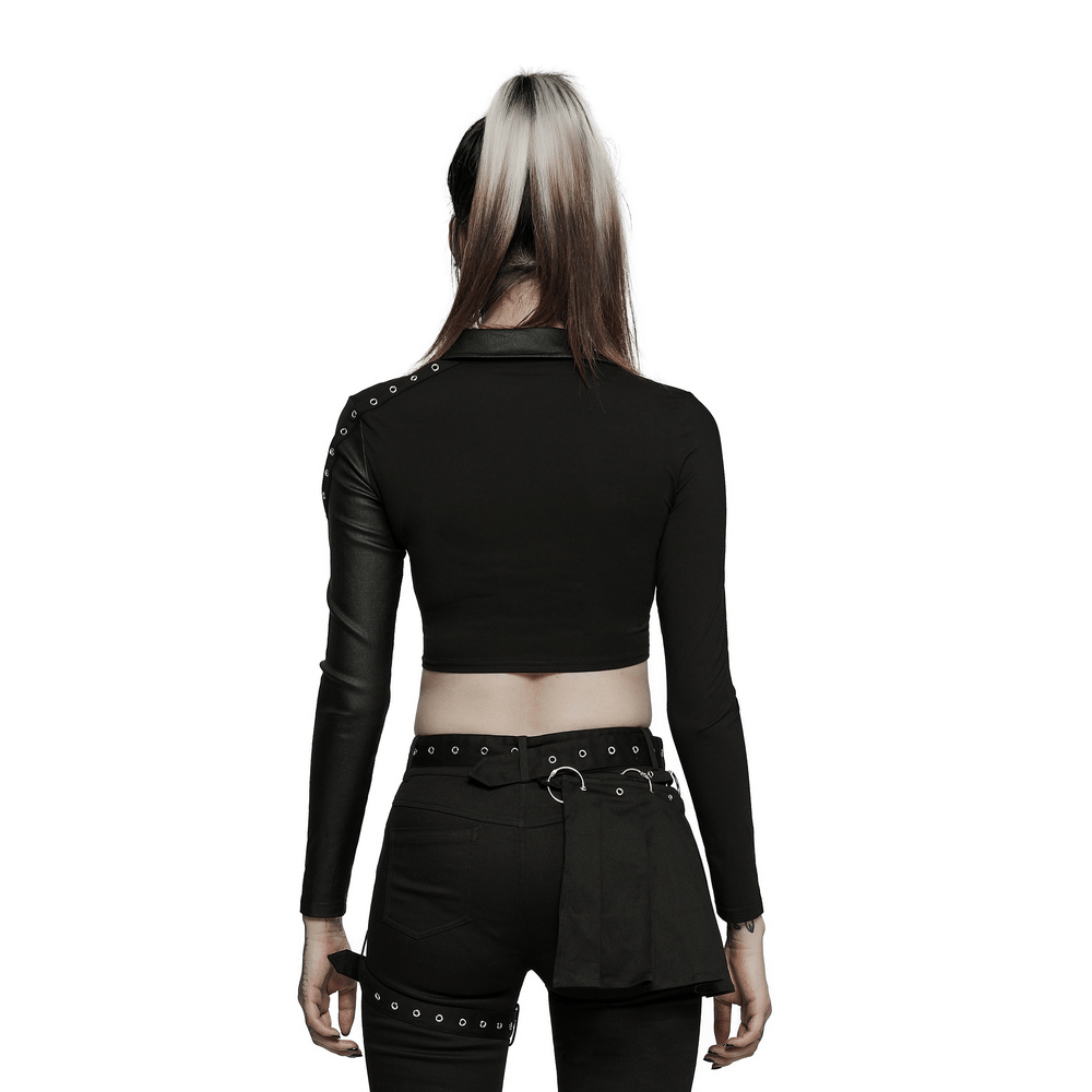 Back view of a women's studded accent double layer pullover top, showcasing its stylish design and unique detail.