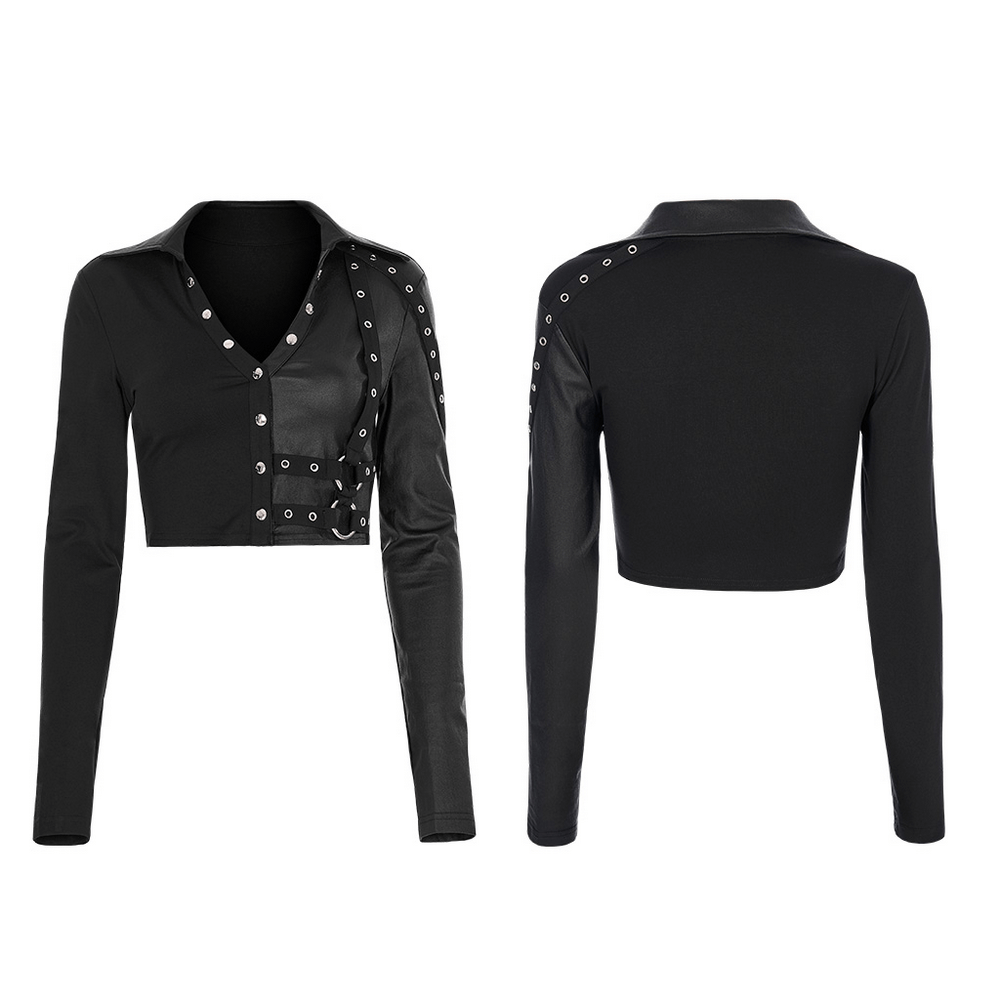 Chic Women's Studded Accent Double Layer Pullover Top featuring stylish side loops and a sleek design.
