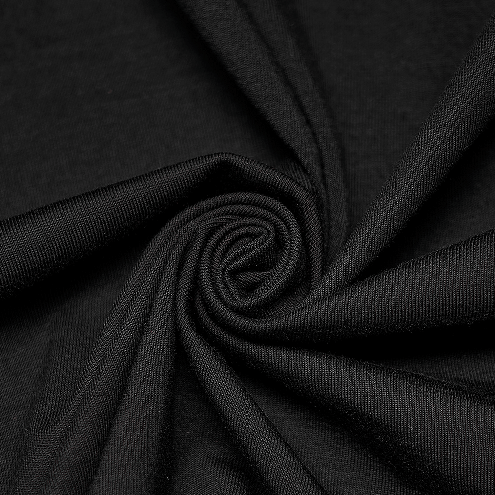 Close-up of soft black elastic woven fabric, showcasing its smooth texture and flexibility, perfect for stylish apparel.