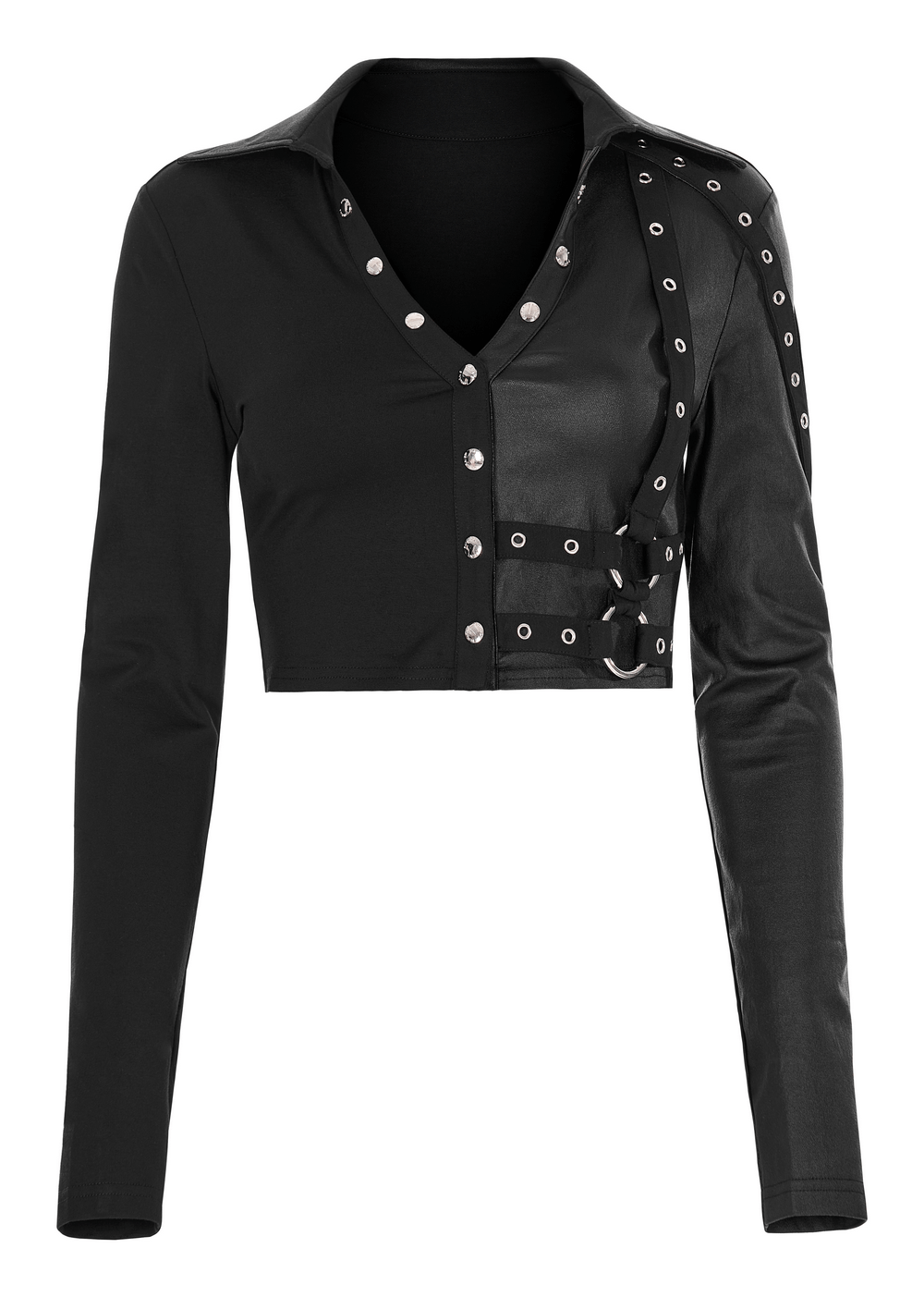 Chic black double layer pullover top with studded accent and unique side loop design for stylish comfort.