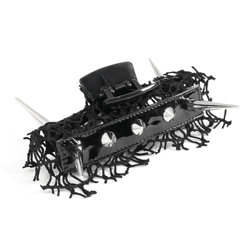 Women's Studded Mesh Splice PU Leather Hair Claw in Gothic Style - HARD'N'HEAVY