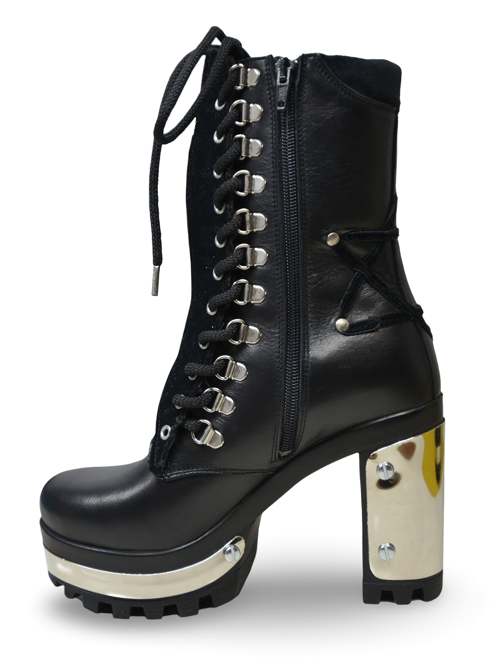 Women's Studded Zip-Up Platform Boots with High Heels