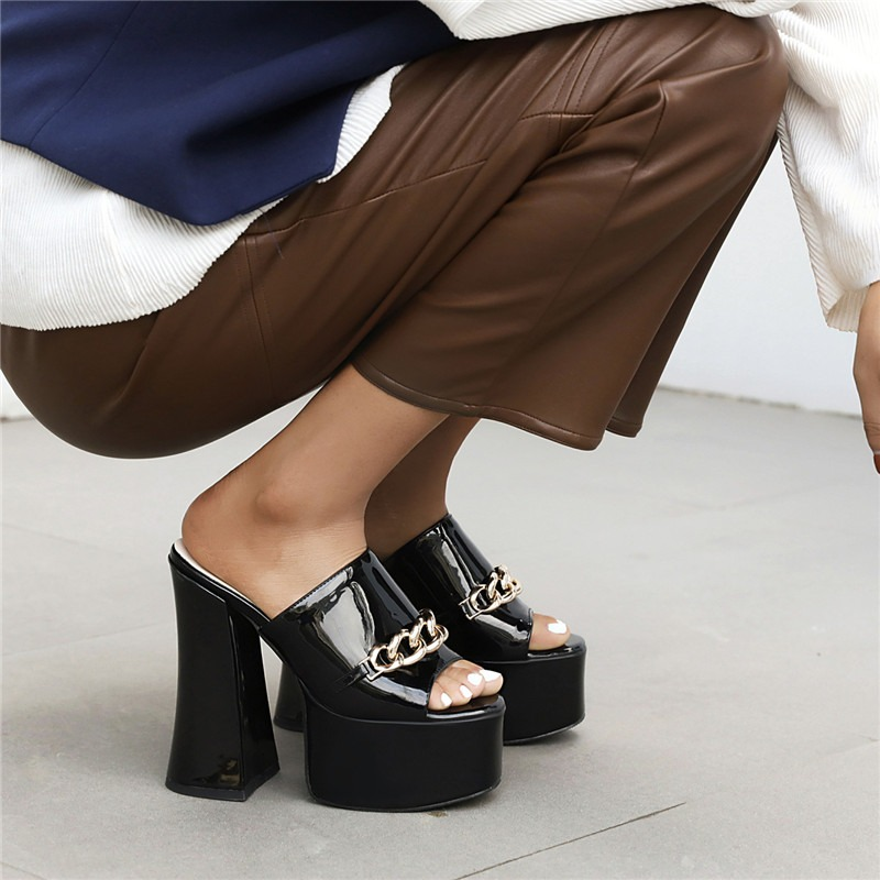 Women's Summer Peep-Toe High Heels Slippers / Sexy Platform Party Shoes With Chain - HARD'N'HEAVY