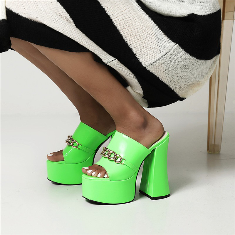 Women's Summer Peep-Toe High Heels Slippers / Sexy Platform Party Shoes With Chain - HARD'N'HEAVY
