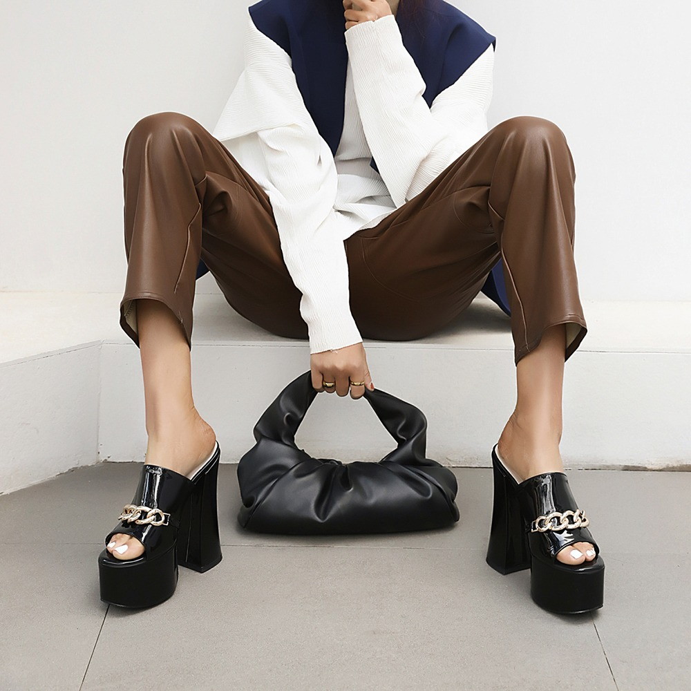 Women's Summer Peep-Toe High Heels Slippers / Sexy Platform Party Shoes With Chain - HARD'N'HEAVY