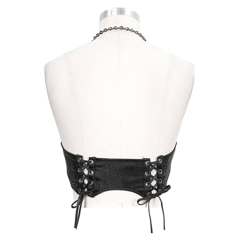 Women's Synthetic Leather Bra with Chain & Silver Rivets / Female Intimates Clothing in Punk Style - HARD'N'HEAVY