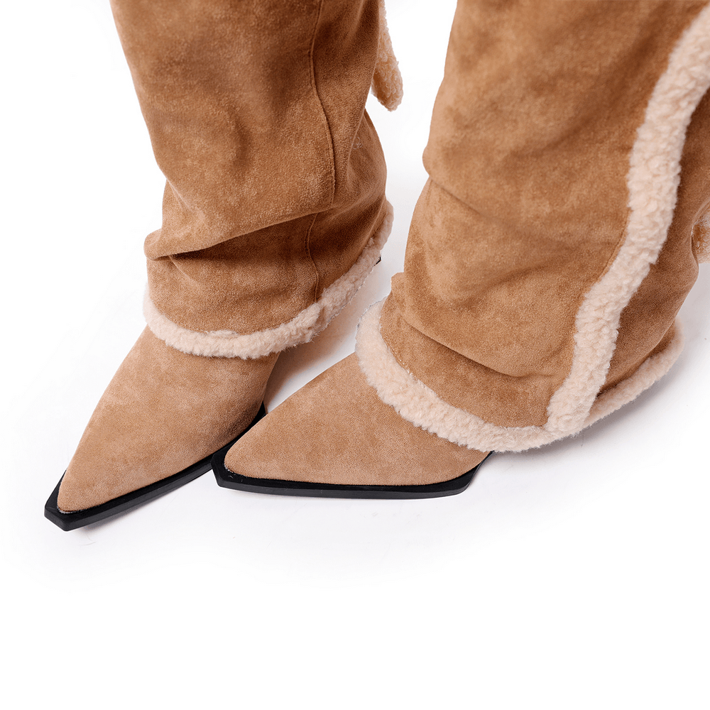Botas de cuña hasta la rodilla para mujer con ribete de borreguillo y diseño de osito de peluche