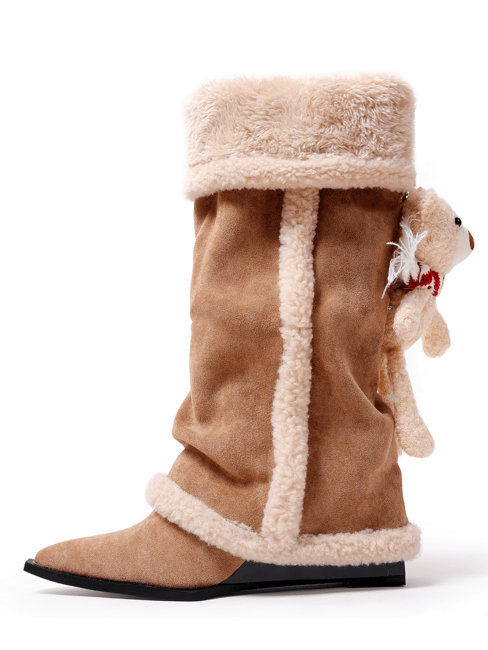 Botas de cuña hasta la rodilla para mujer con ribete de borreguillo y diseño de osito de peluche