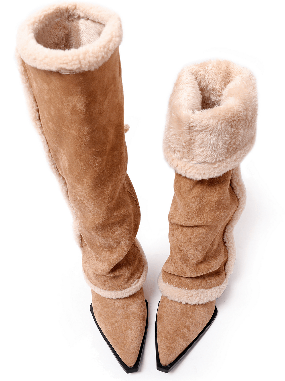 Botas de cuña hasta la rodilla para mujer con ribete de borreguillo y diseño de osito de peluche