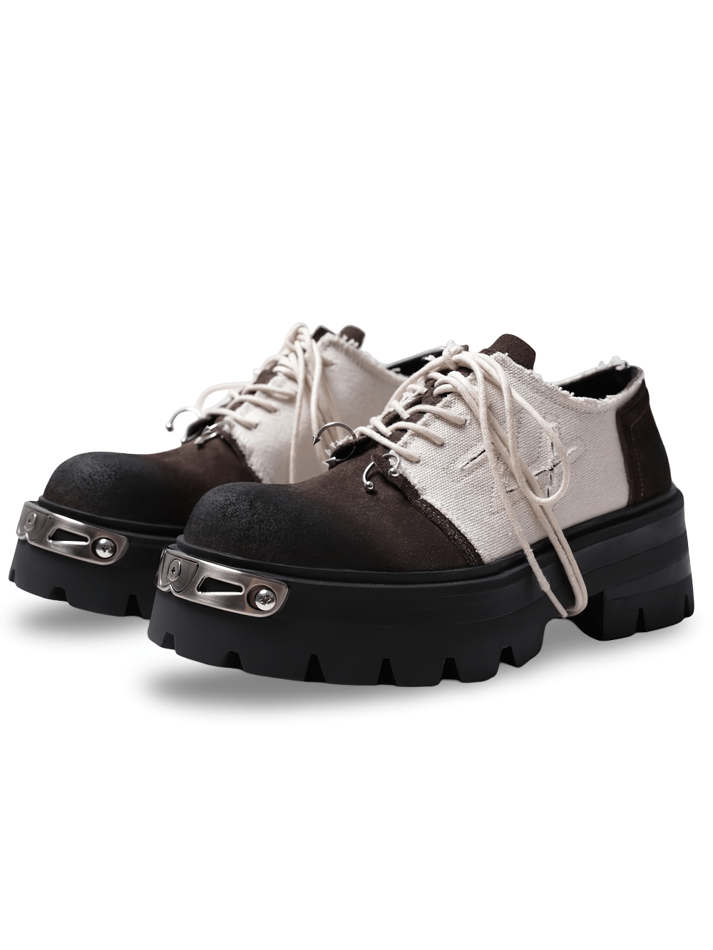 Women's Two-Tone Grunge Derby Shoes with Heavy Platforms, punk lace-up shoes with lug soles
