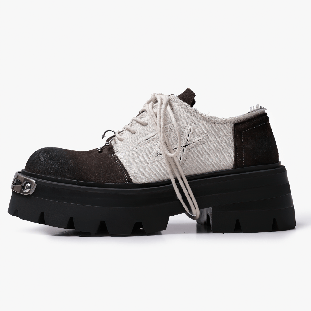 Women's Two-Tone Grunge Derby Shoes with Heavy Platforms, industrial punk lace-up with chunky lug soles