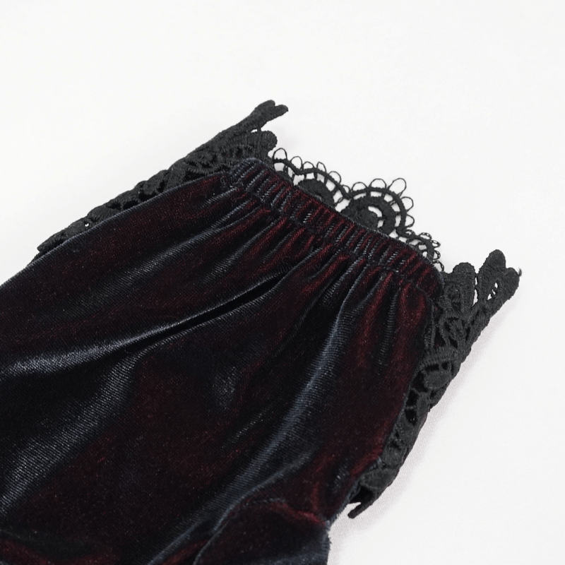 Women's Two-tone Velvet Gloves / Elegant Gloves with Lace and Red Diamonds - HARD'N'HEAVY