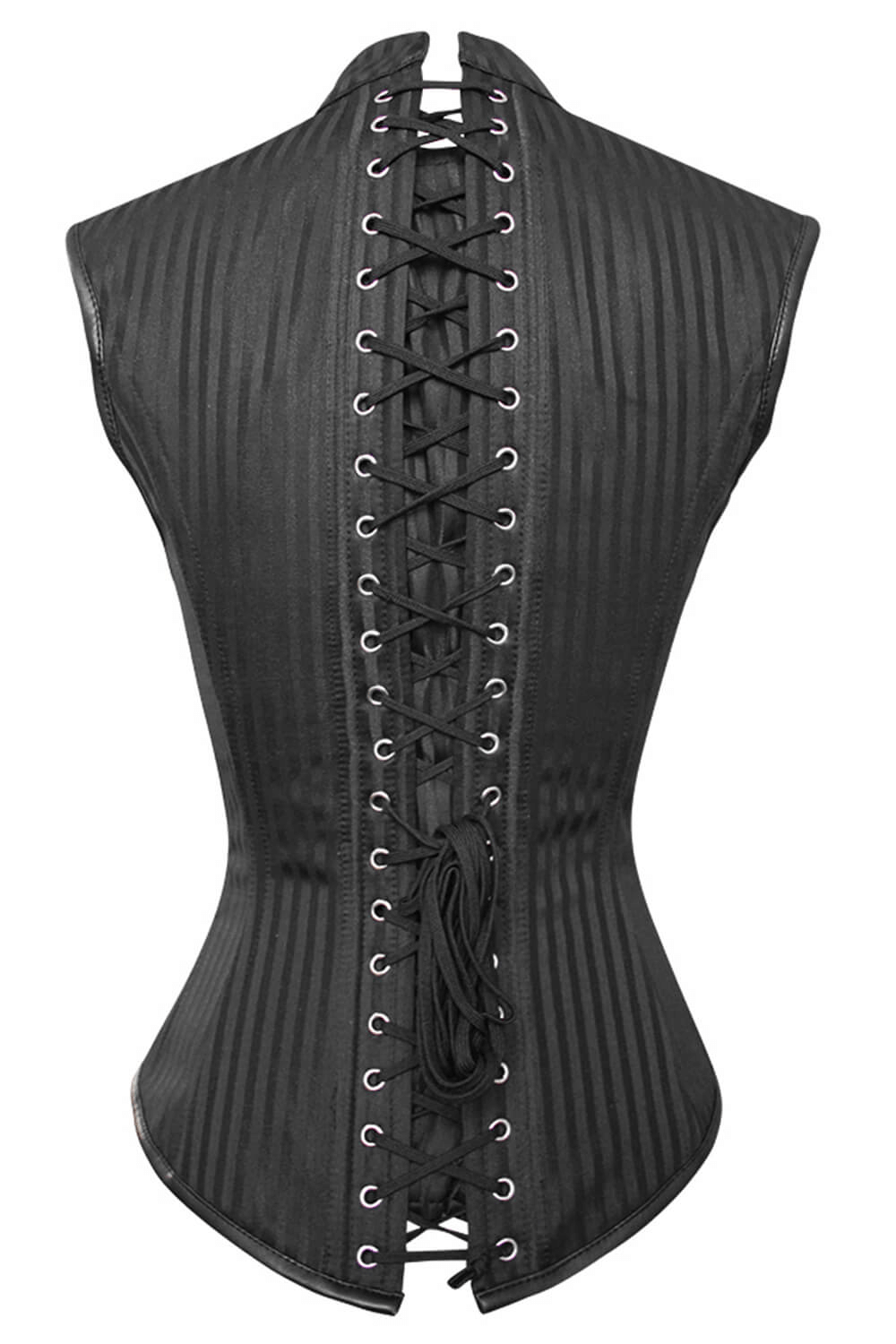 Alt Tag: Women's Underbust Corset with Shoulder Straps and Bones black striped Victorian underbust corset, steel-boned waist cincher