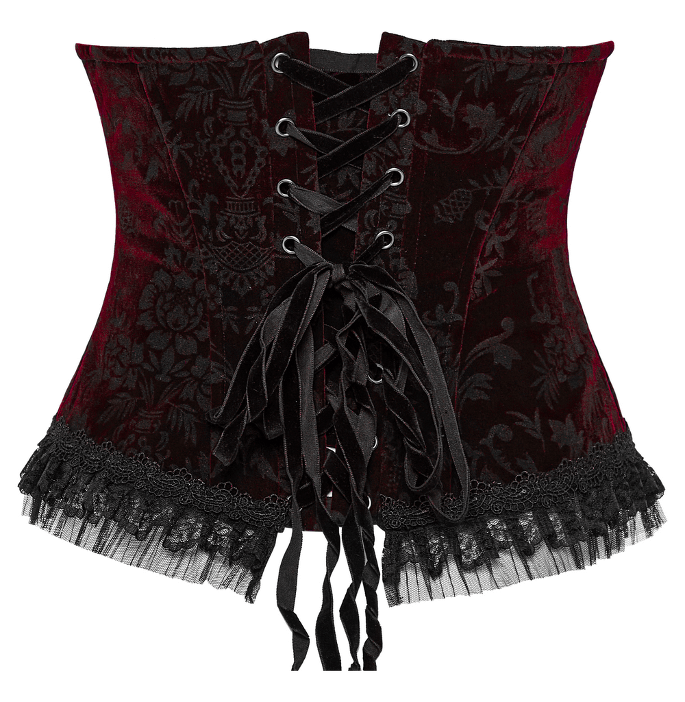 Women's Velvet Gothic Corset with Lace Accents and Tie-Back - HARD'N'HEAVY