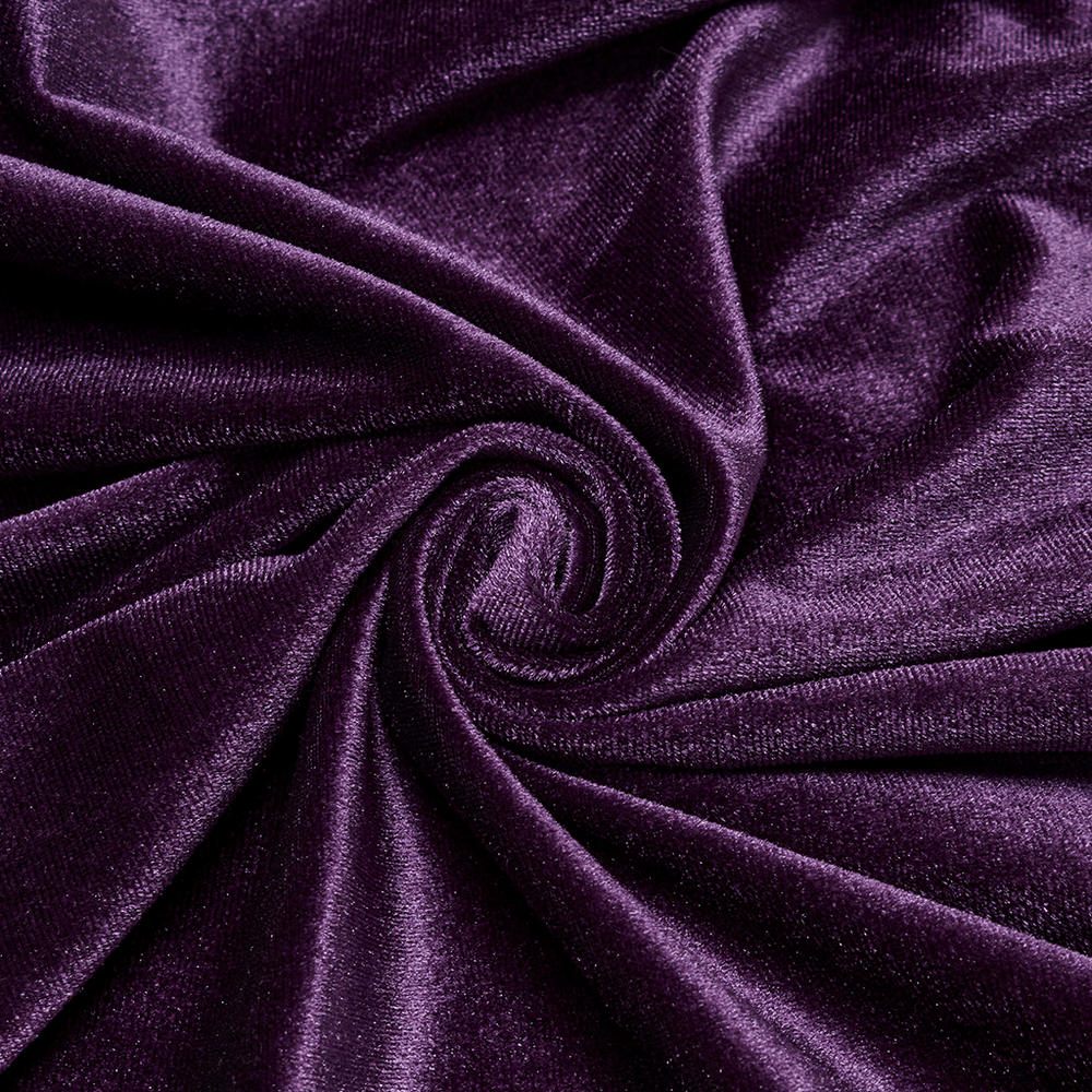 Close-up of soft purple stretch velvet fabric, perfect for a women's hooded cape.