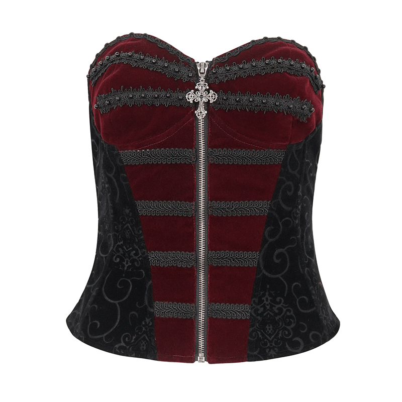 Women's Velvet Overbust Corset with Lace-up Back / Vintage Clothes - HARD'N'HEAVY