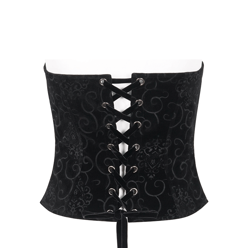 Women's Velvet Overbust Corset with Lace-up Back / Vintage Clothes - HARD'N'HEAVY