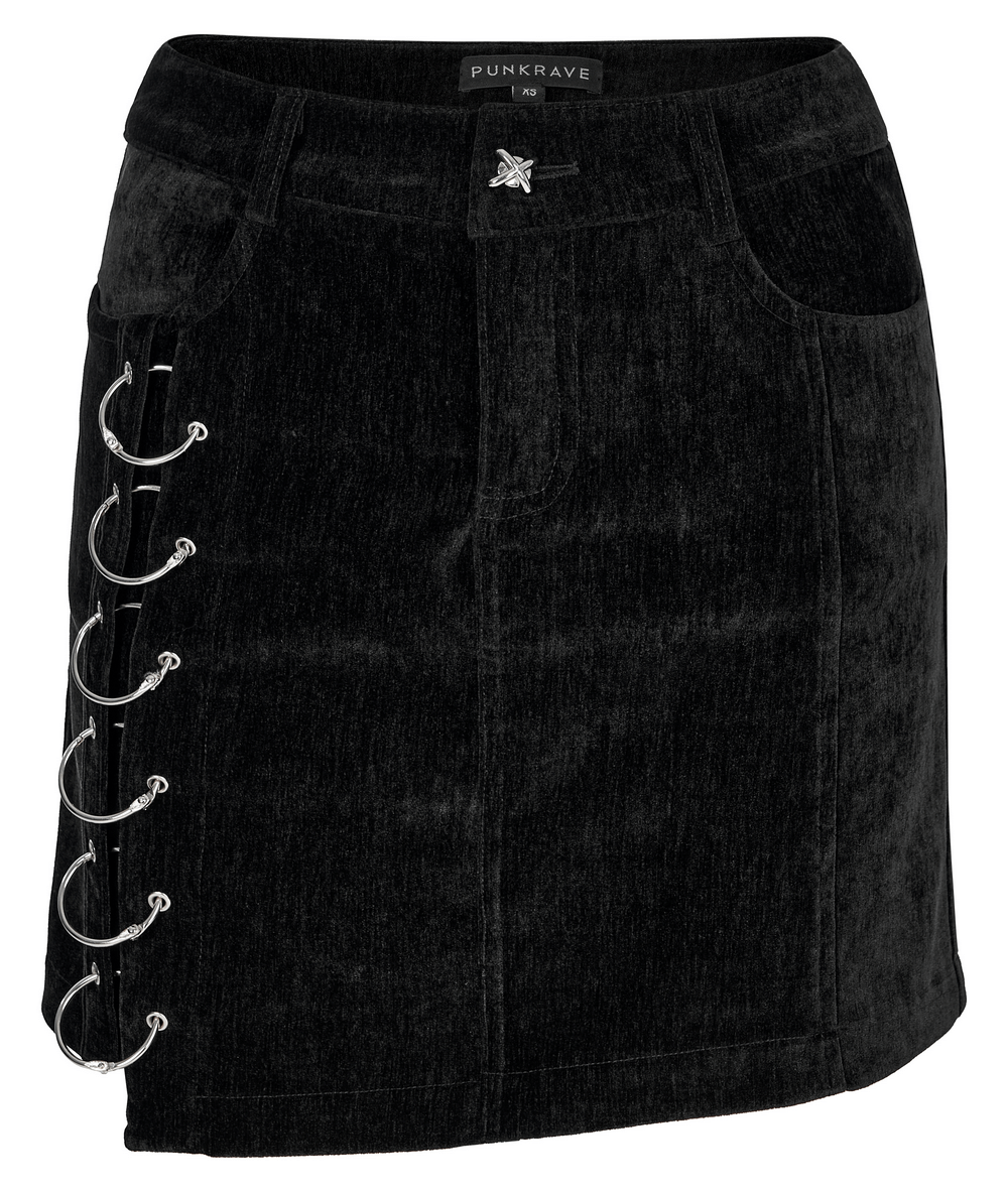 Women's Velvet Punk Skirt with Iron Ring Accents - HARD'N'HEAVY