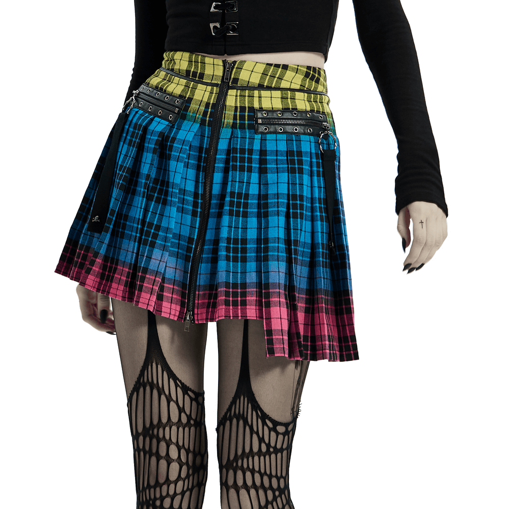 Women's Vibrant Punk Plaid Zipper Irregular Skirt - HARD'N'HEAVY