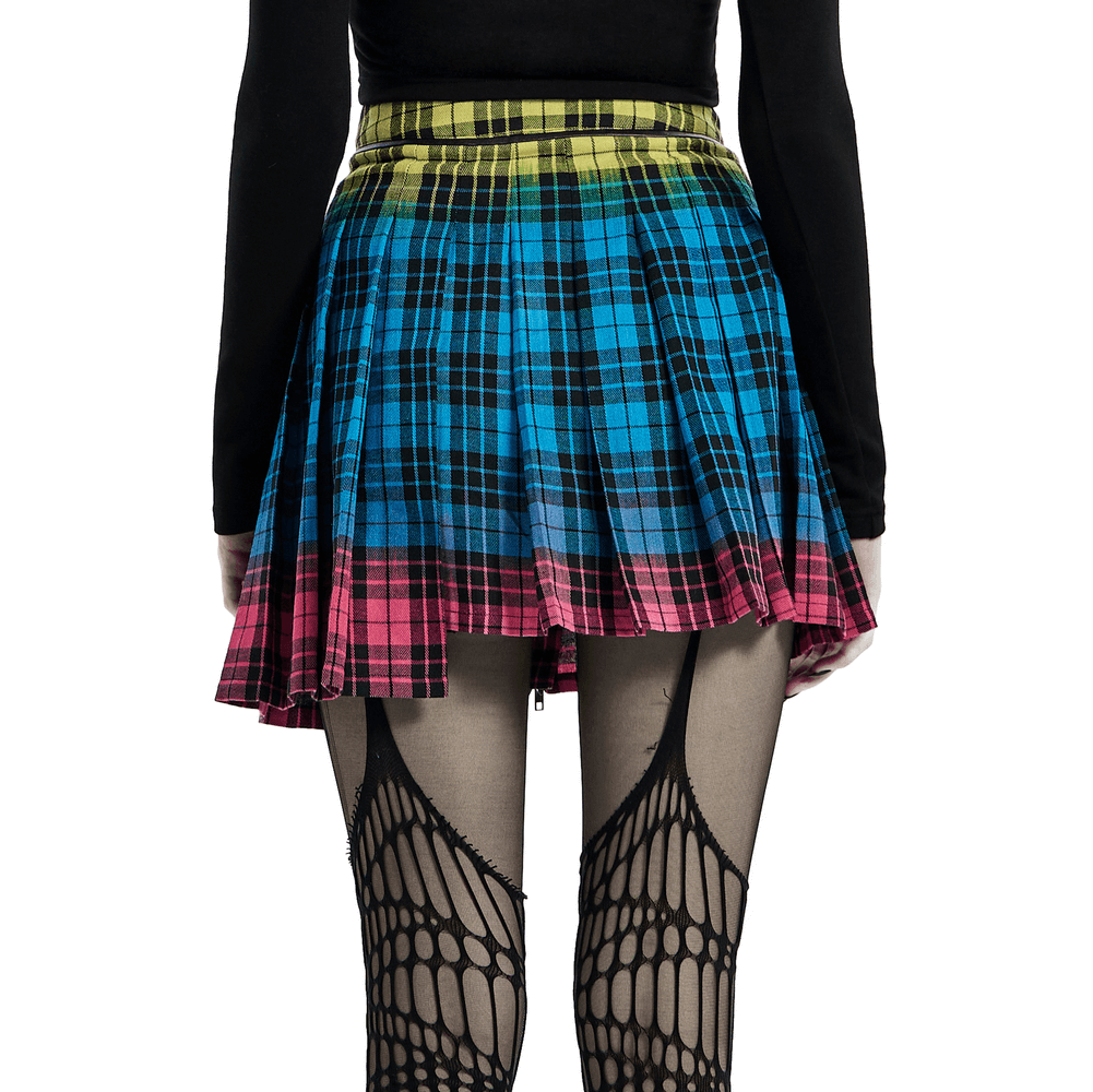 Women's Vibrant Punk Plaid Zipper Irregular Skirt - HARD'N'HEAVY