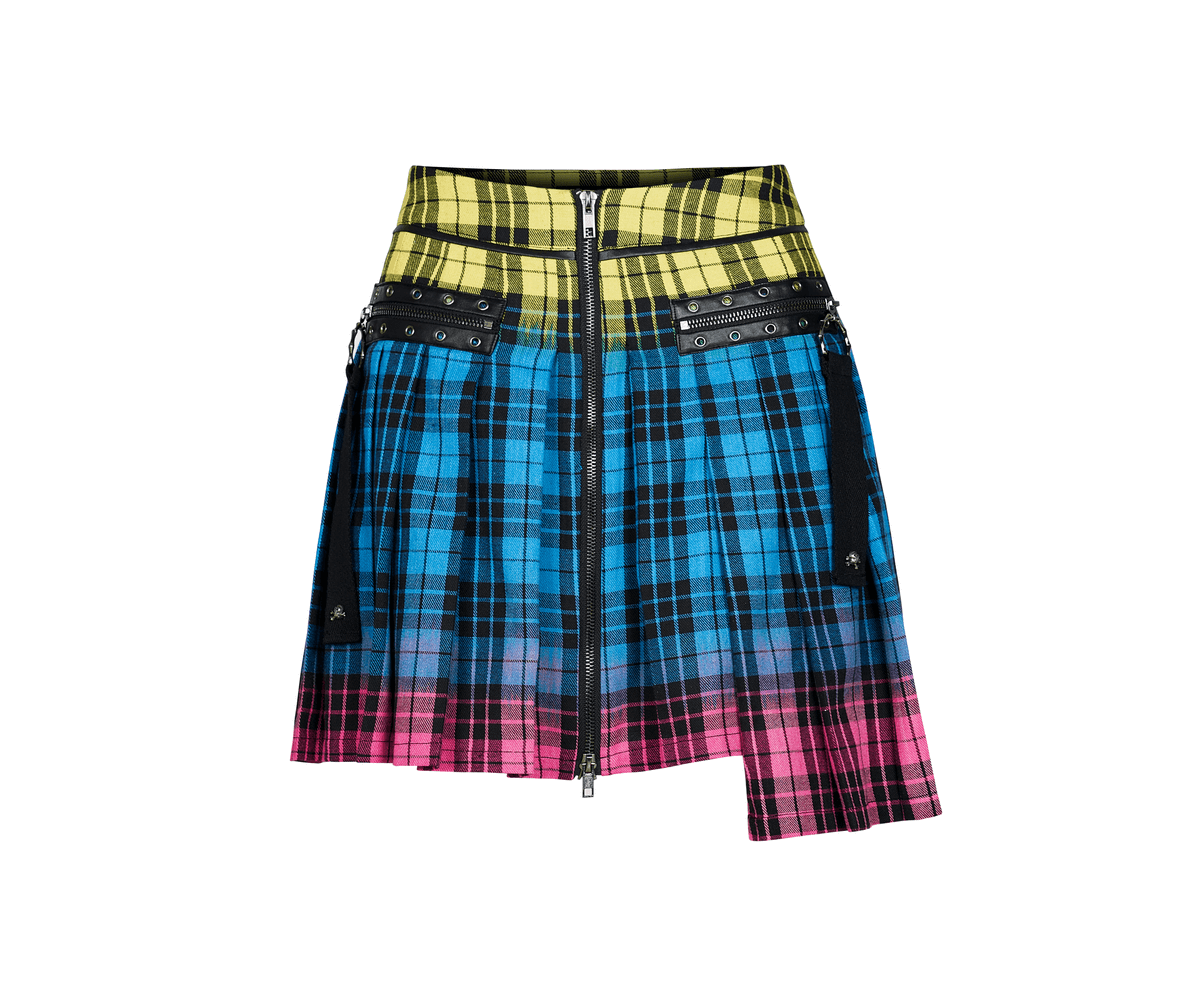 Women's Vibrant Punk Plaid Zipper Irregular Skirt - HARD'N'HEAVY