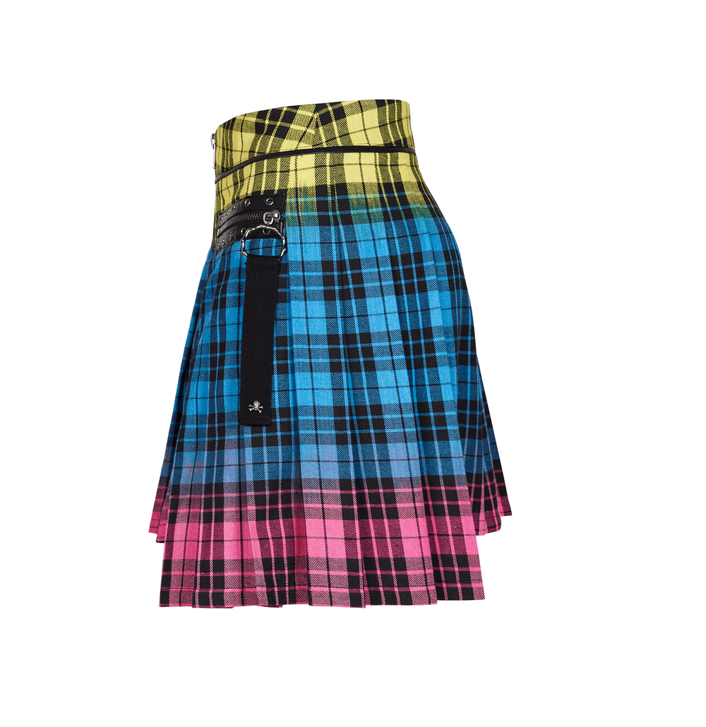 Women's Vibrant Punk Plaid Zipper Irregular Skirt - HARD'N'HEAVY