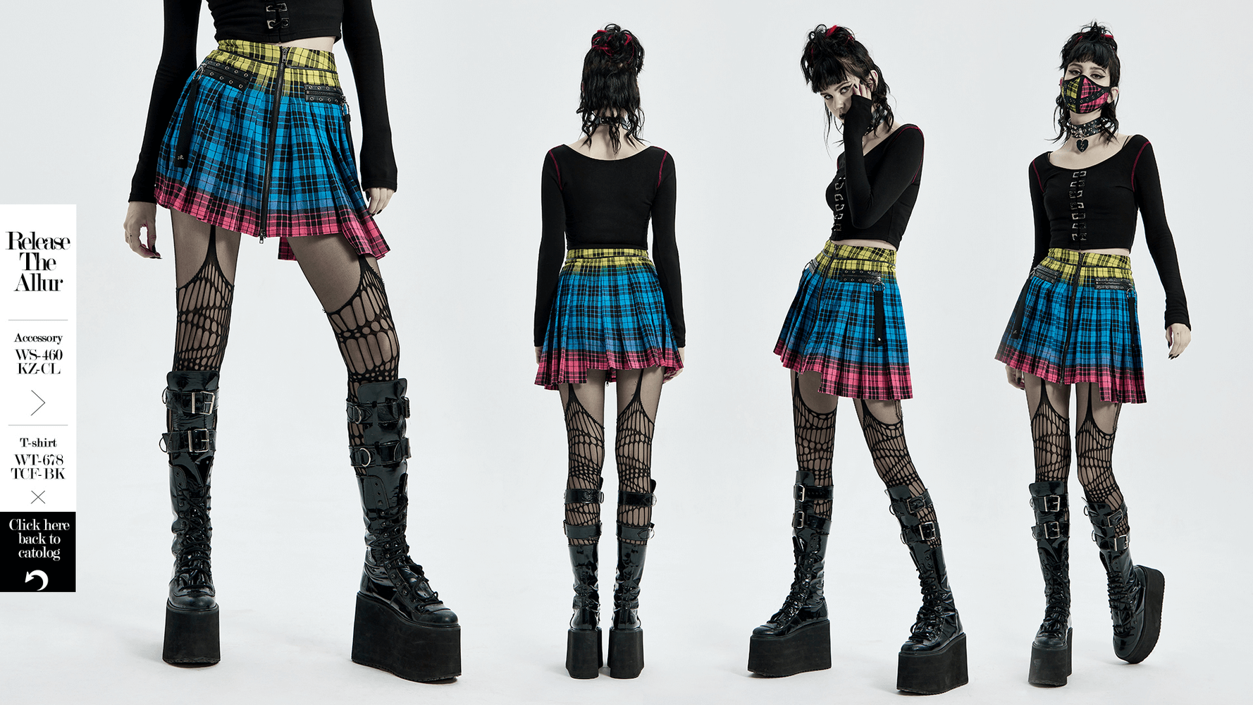 Women's Vibrant Punk Plaid Zipper Irregular Skirt - HARD'N'HEAVY