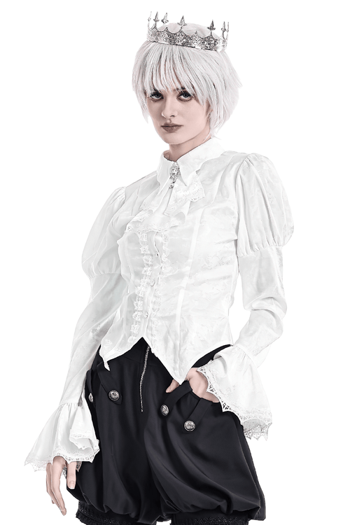 Chemisier corset romantique à lacets avec col montant et bordure jabot