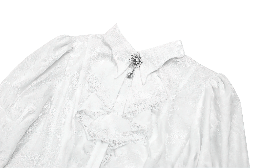 Women's Victorian Gothic Blouse with Corset Lace-Up Back, white romantic goth shirt with ruffles and bell sleeves