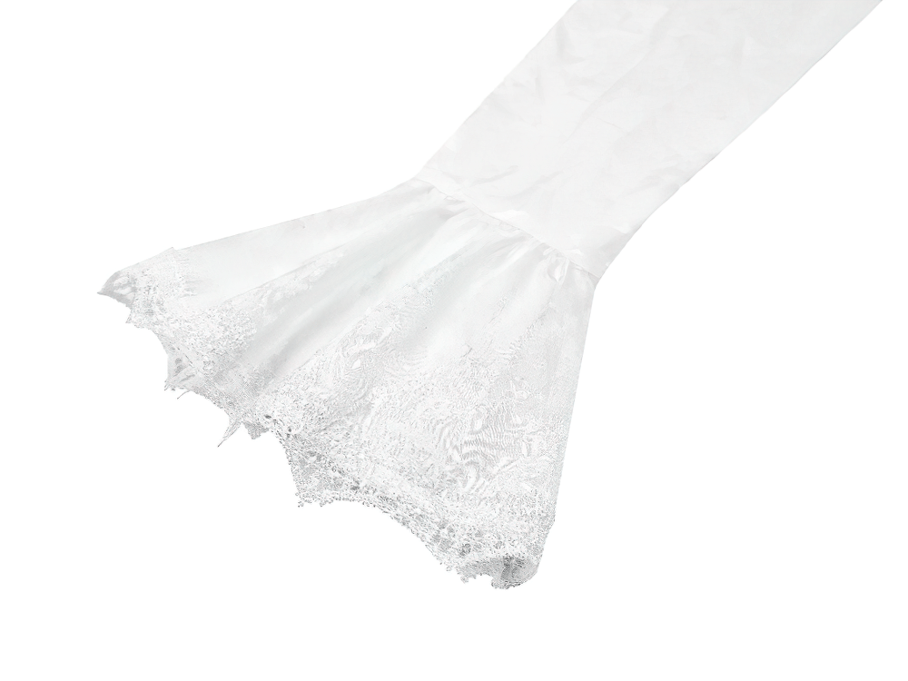 Women's Victorian Gothic Blouse with Corset Lace-Up Back, white ruffled gothic sleeve with floral jacquard and lace trim