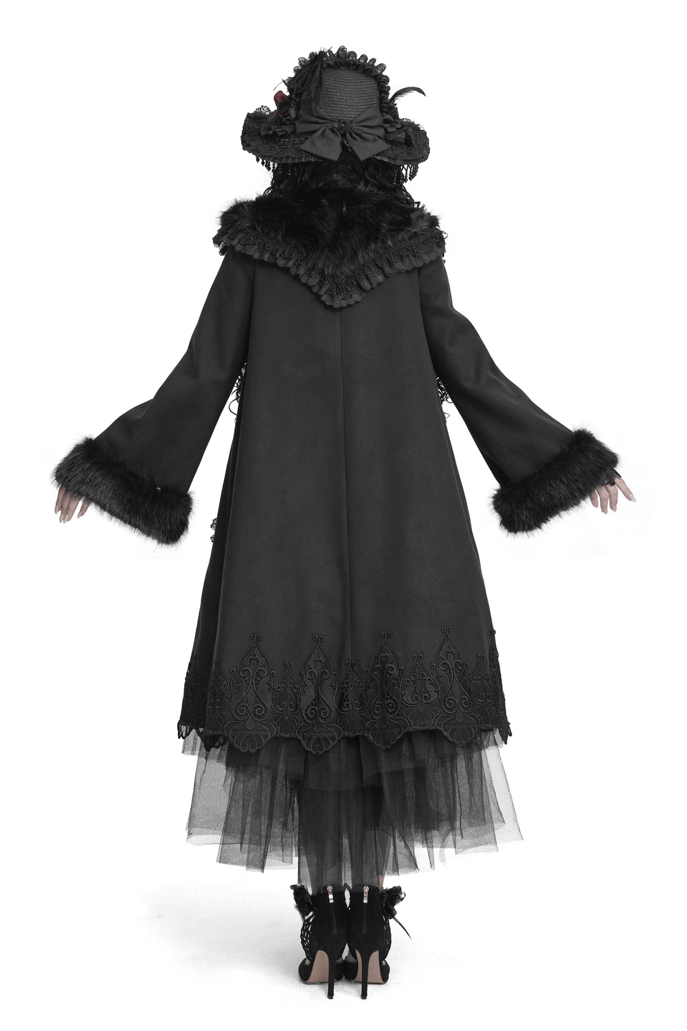 Veste gothique vernie à capuche pour femme avec fausse fourrure