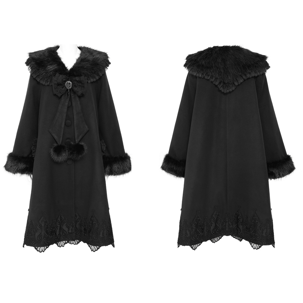 Veste gothique vernie à capuche pour femme avec fausse fourrure