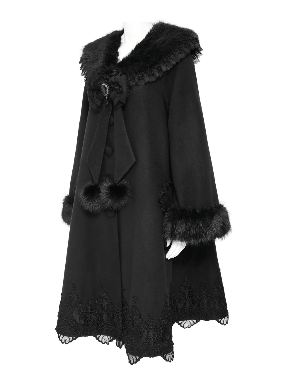 Veste gothique vernie à capuche pour femme avec fausse fourrure