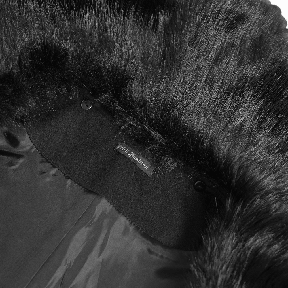 Veste gothique vernie à capuche pour femme avec fausse fourrure