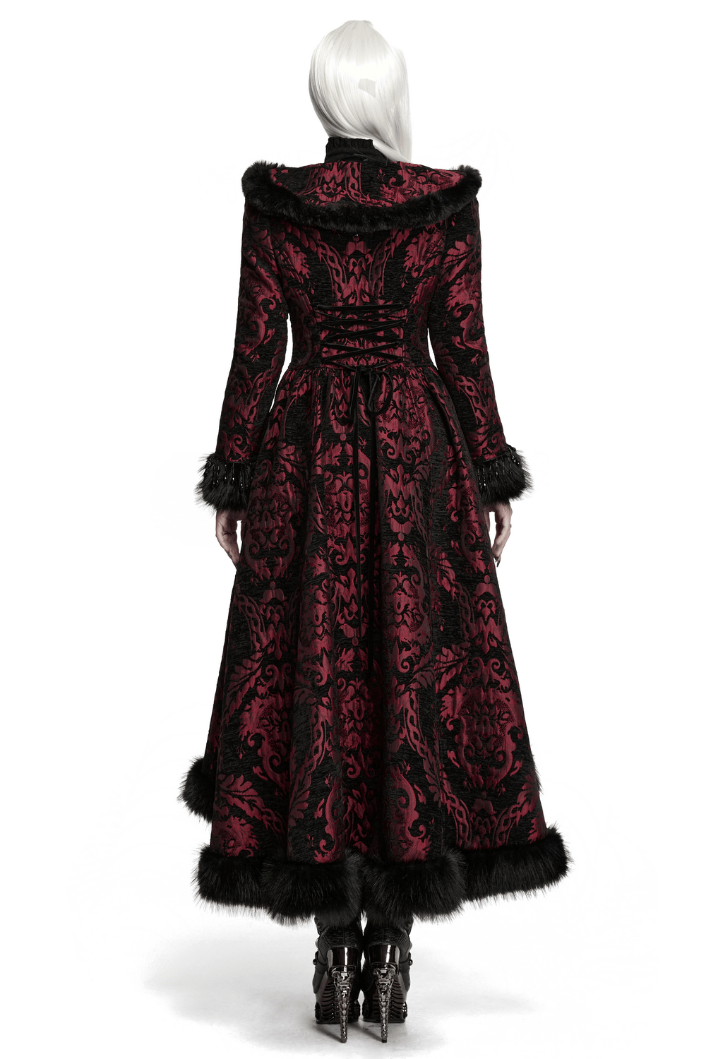 Women's Victorian Gothic Jacquard Coat with Faux Fur