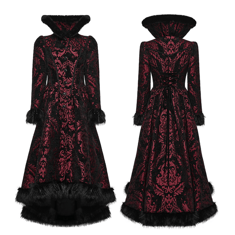 Women's Victorian Gothic Jacquard Coat with Faux Fur