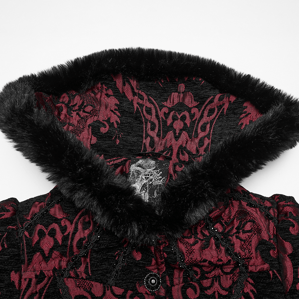 Women's Victorian Gothic Jacquard Coat with Faux Fur