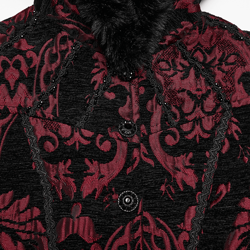 Women's Victorian Gothic Jacquard Coat with Faux Fur
