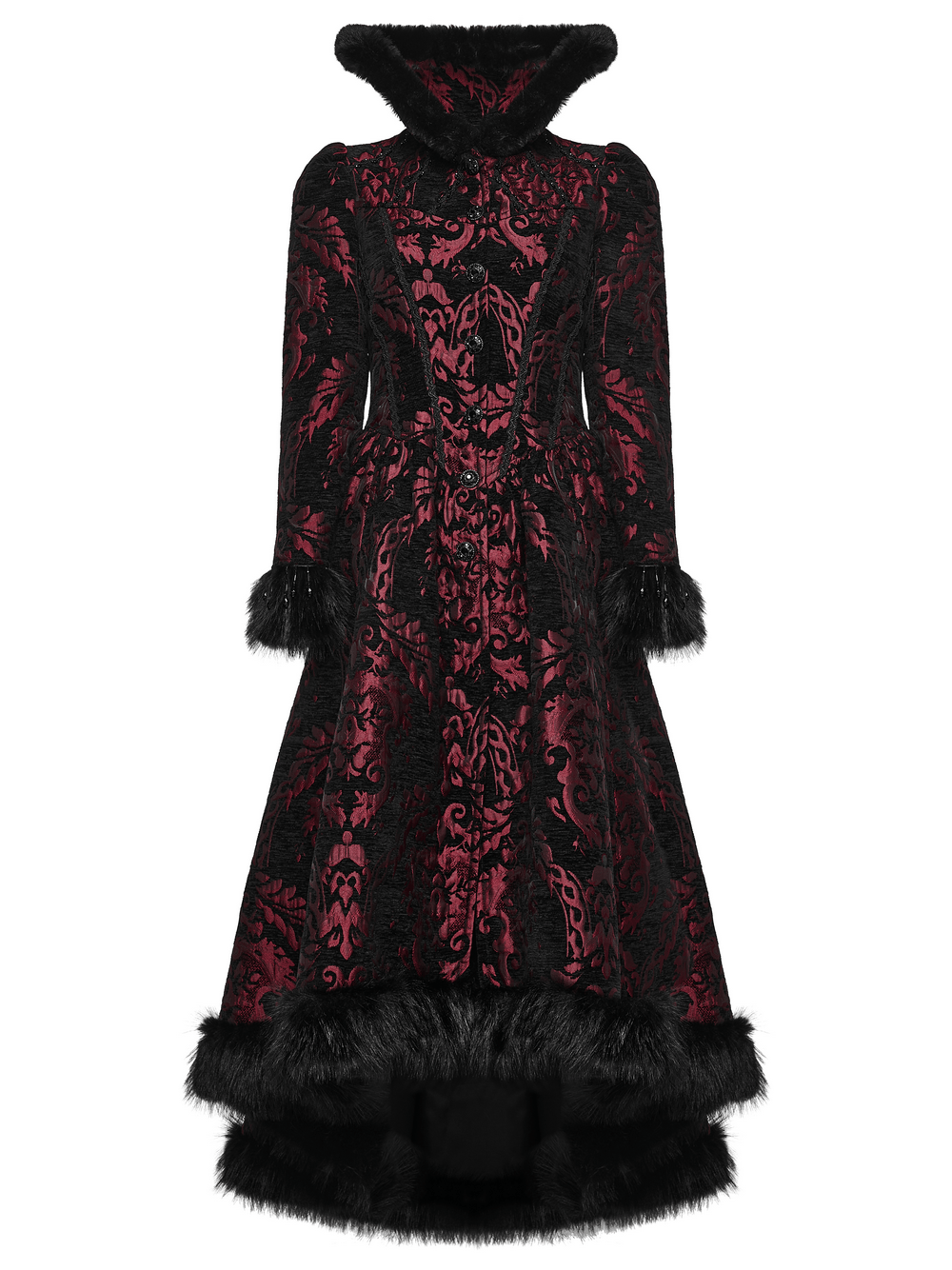 Women's Victorian Gothic Jacquard Coat with Faux Fur