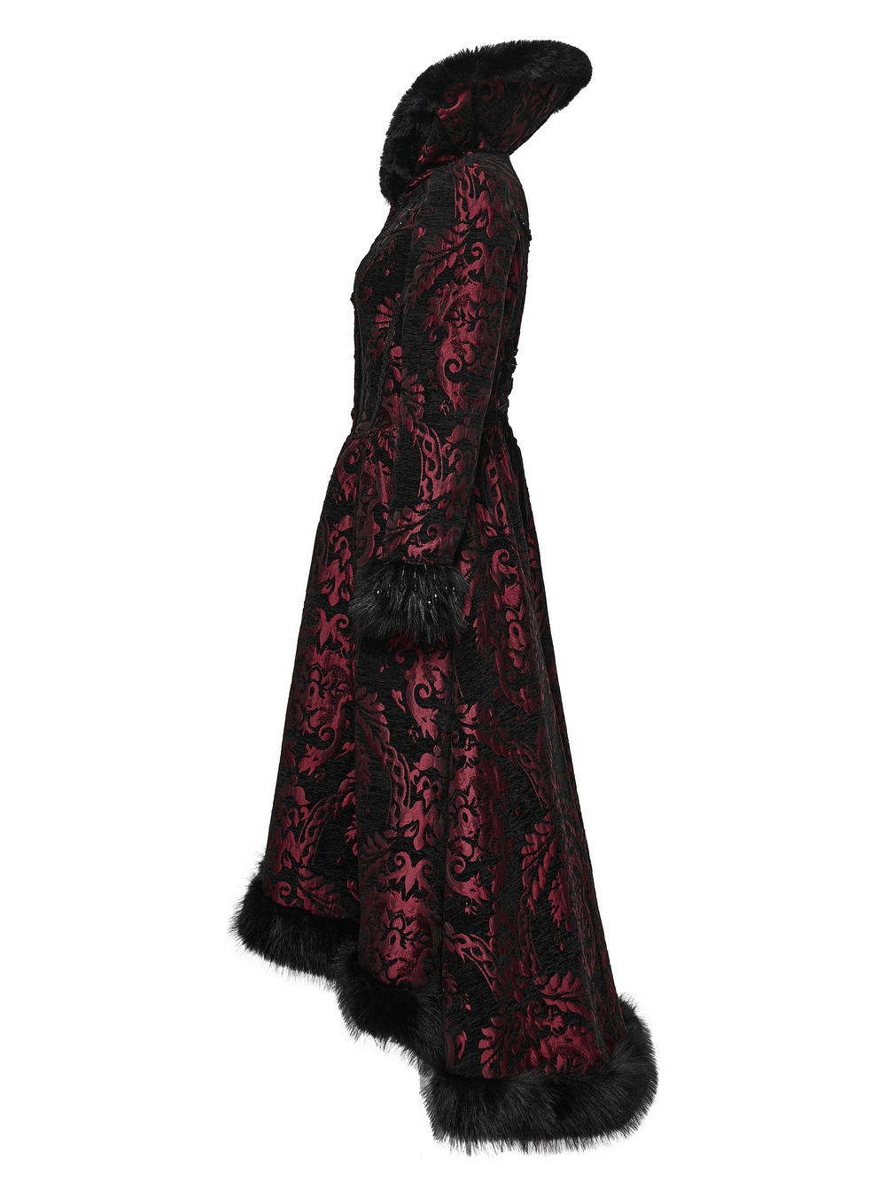 Women's Victorian Gothic Jacquard Coat with Faux Fur