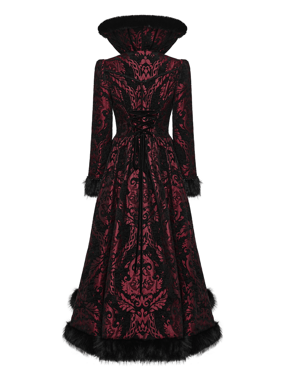 Women's Victorian Gothic Jacquard Coat with Faux Fur