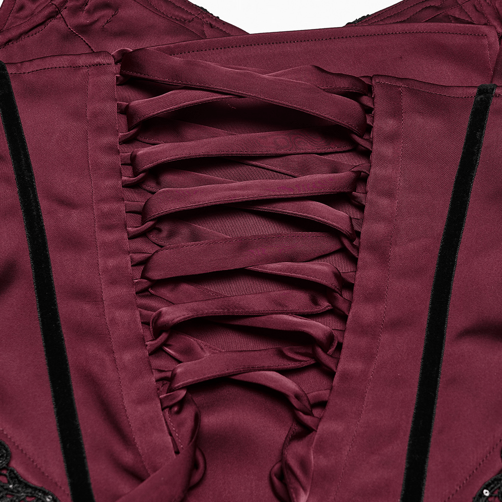 Detailed view of Women's Victorian Gothic Lace and Velvet Dress corset bodice lace-up design.