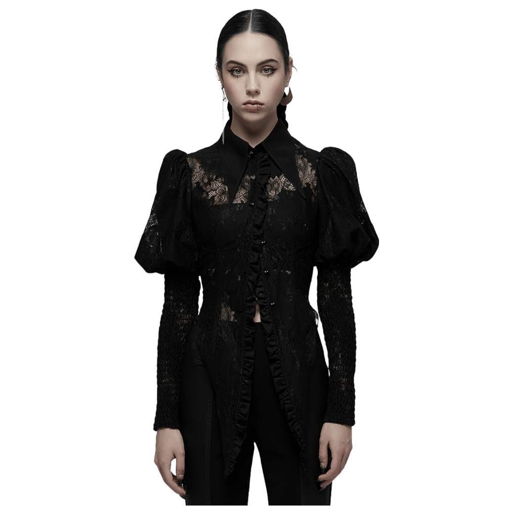 Women's Victorian Lace Gothic Black Tie-Back Shirt