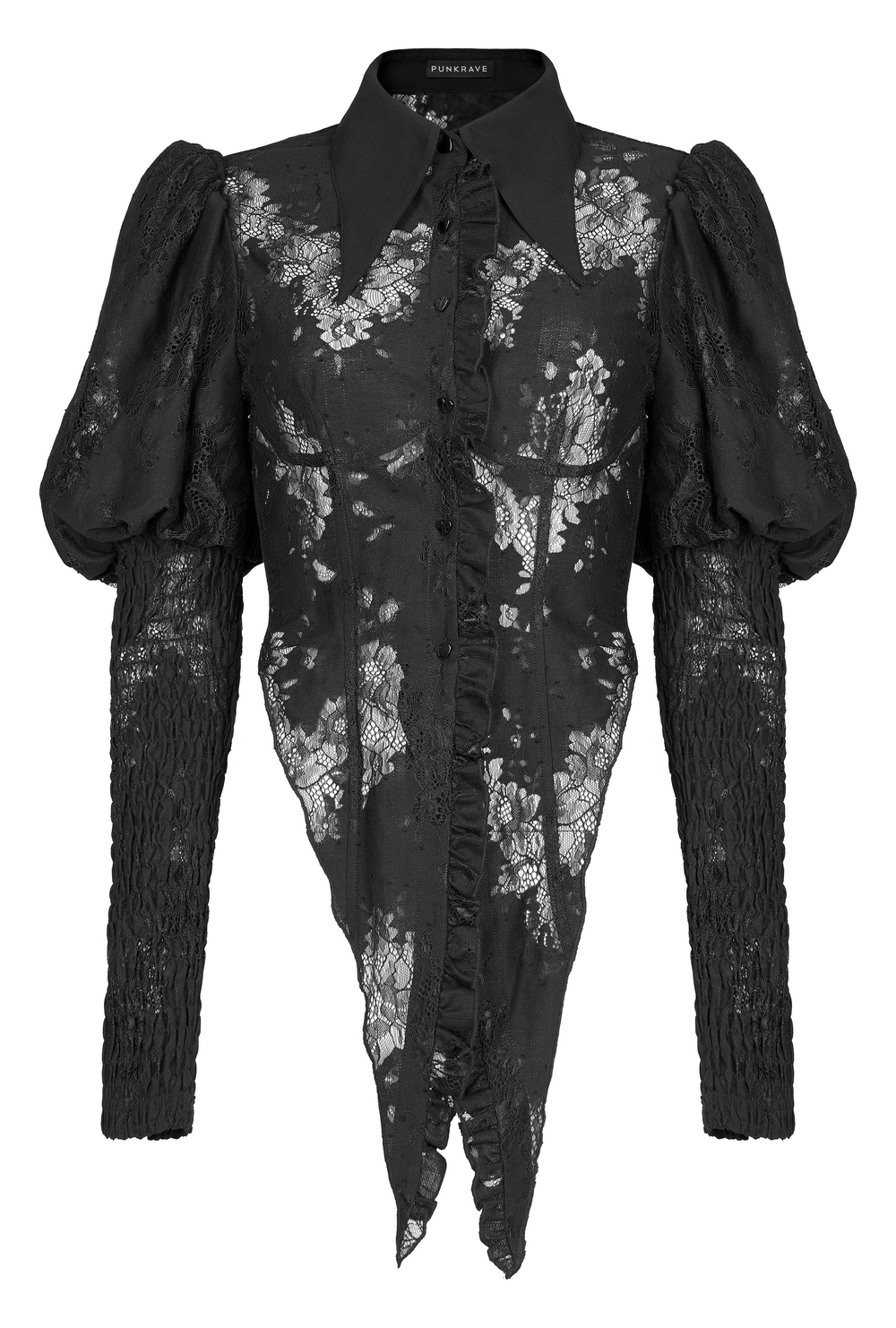 Women's Victorian Lace Gothic Black Tie-Back Shirt