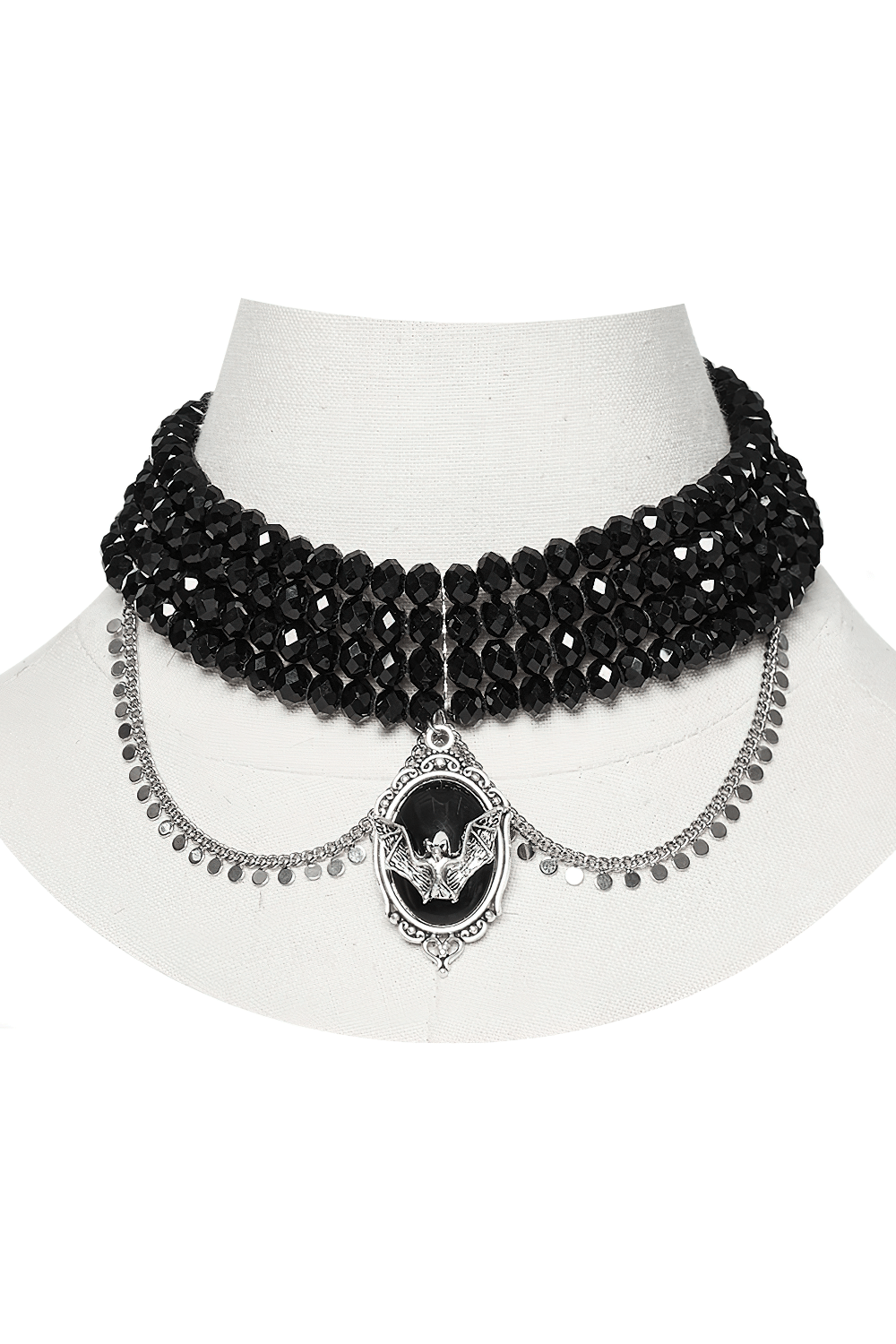 Women's Victorian Layered Bead Choker with Bat Design