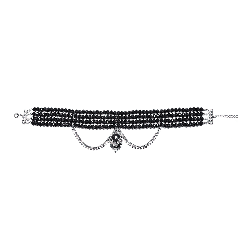 Women's Victorian Layered Bead Choker with Bat Design