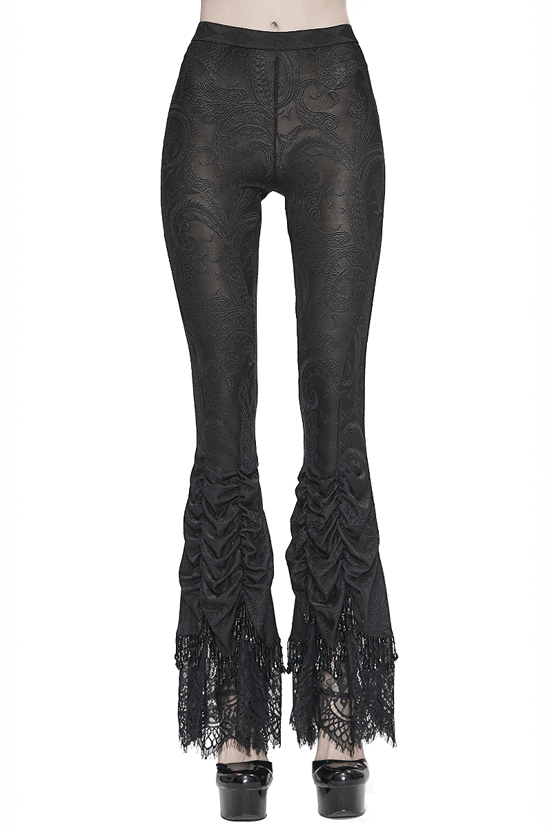 Women's Vintage Gothic Black Laced Trimmed Flared Trousers / Sexy Ladies Alternative Clothing - HARD'N'HEAVY