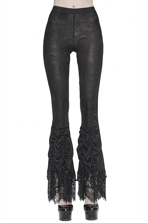 Pantalones acampanados recortados con cordones negros góticos vintage para mujer / Ropa alternativa sexy para damas